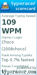 Scorecard for user 2008choco