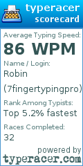 Scorecard for user 7fingertypingpro