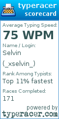 Scorecard for user _xselvin_