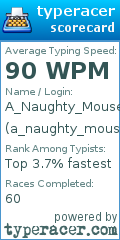 Scorecard for user a_naughty_mouse