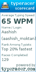 Scorecard for user aashish_moktan