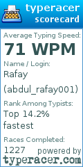 Scorecard for user abdul_rafay001