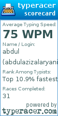 Scorecard for user abdulazizalaryani