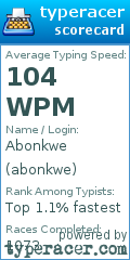 Scorecard for user abonkwe