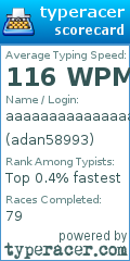Scorecard for user adan58993