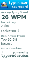 Scorecard for user adlet2001