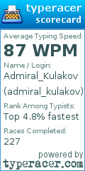 Scorecard for user admiral_kulakov