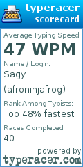 Scorecard for user afroninjafrog
