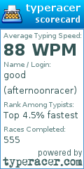 Scorecard for user afternoonracer