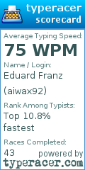 Scorecard for user aiwax92