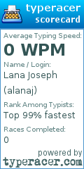 Scorecard for user alanaj