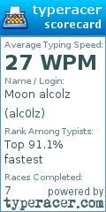 Scorecard for user alc0lz