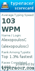 Scorecard for user alexopoulosc