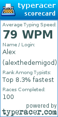 Scorecard for user alexthedemigod