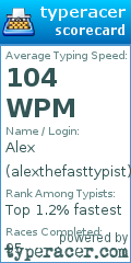 Scorecard for user alexthefasttypist