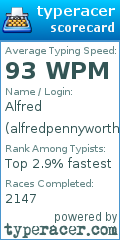 Scorecard for user alfredpennyworth