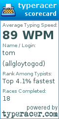 Scorecard for user allgloytogod