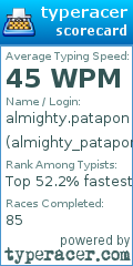 Scorecard for user almighty_patapon