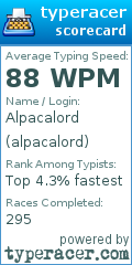 Scorecard for user alpacalord