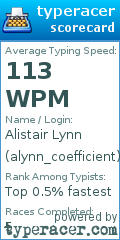 Scorecard for user alynn_coefficient