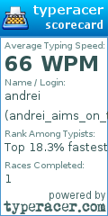 Scorecard for user andrei_aims_on_typeracer