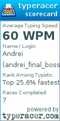 Scorecard for user andrei_final_boss