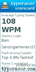 Scorecard for user anongameracct