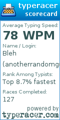 Scorecard for user anotherrandomguy