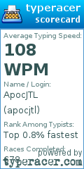 Scorecard for user apocjtl