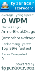 Scorecard for user armorbreakdragon