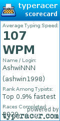 Scorecard for user ashwin1998