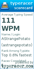 Scorecard for user astrangepotato