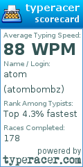 Scorecard for user atombombz