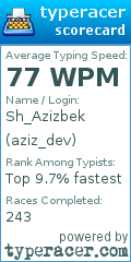Scorecard for user aziz_dev