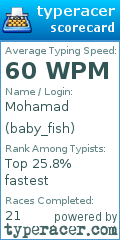 Scorecard for user baby_fish