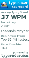 Scorecard for user badandslowtyper