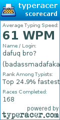Scorecard for user badassmadafaka