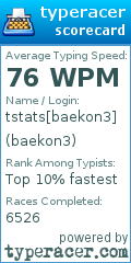 Scorecard for user baekon3