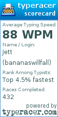 Scorecard for user bananaswillfall