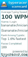 Scorecard for user bananatechnician34