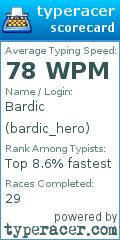 Scorecard for user bardic_hero