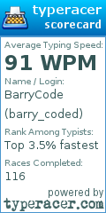 Scorecard for user barry_coded