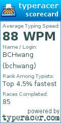 Scorecard for user bchwang