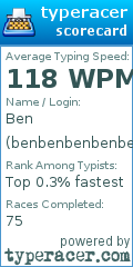 Scorecard for user benbenbenbenbenben