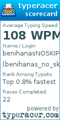 Scorecard for user benihanas_no_skip