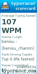 Scorecard for user benisu_channn