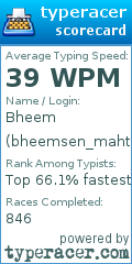 Scorecard for user bheemsen_mahto