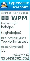 Scorecard for user bighobojoe