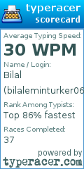 Scorecard for user bilaleminturker06
