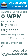 Scorecard for user billylanciao